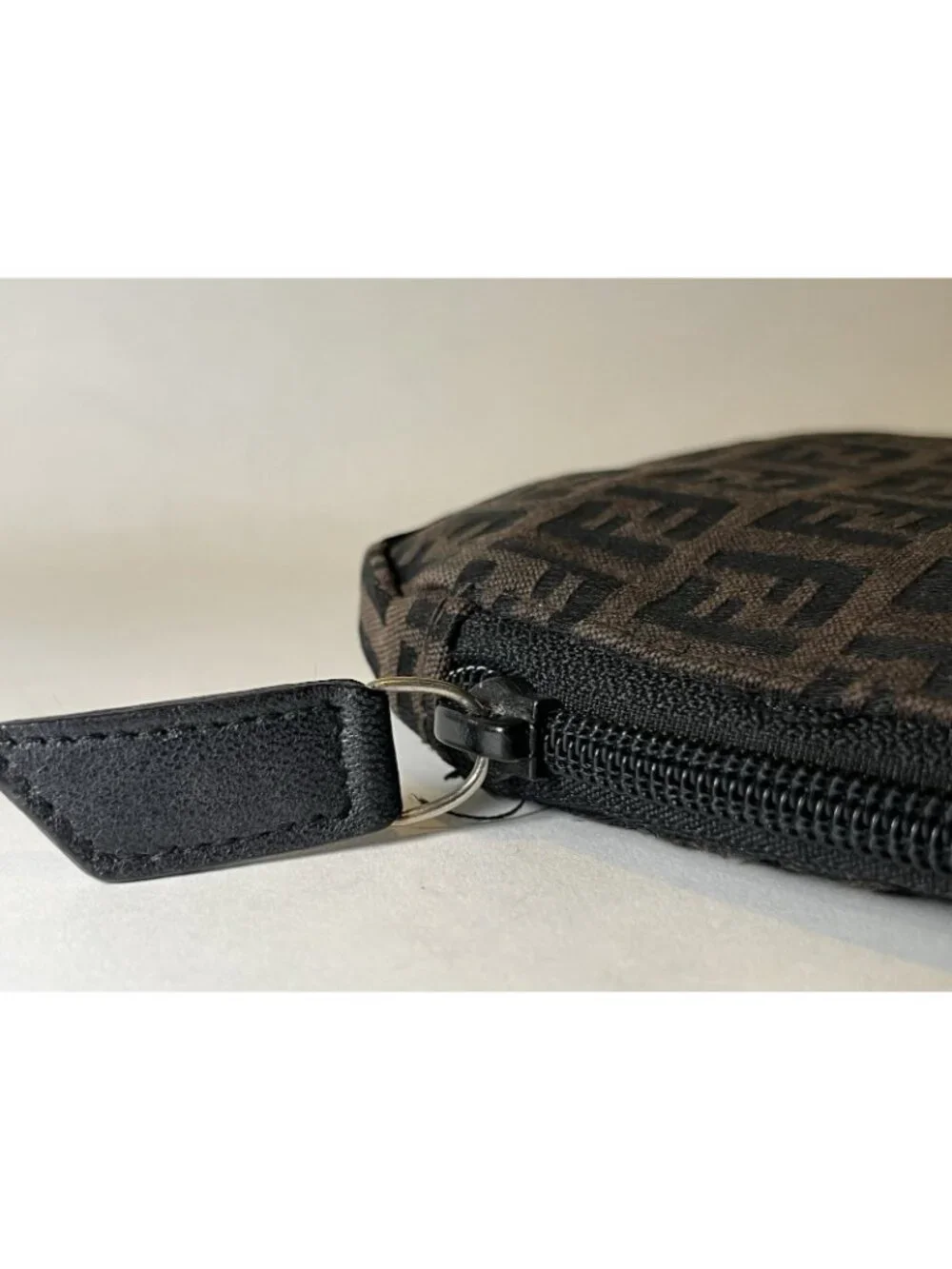 Fendi Zucca Brown & Black Fabric Makeup Bag Zip Pouch Cosmetic Case